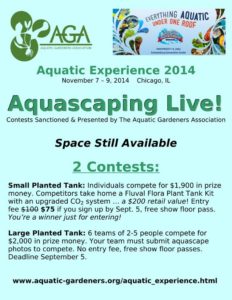 Details on the AGA / Aquatic Experience 2014 Live Aquascaping Contest in Chicago, IL