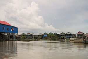 A floating village on the edge of the lake