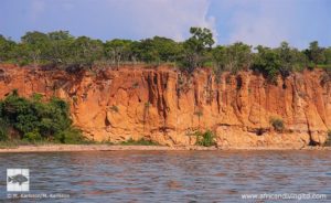 Fig. 5. The steep coastline between Bulombora and Moyobozi villages exhibits a beautiful reddish colour.
