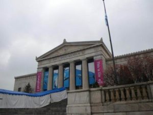 The iconic front entrance to the Shedd Aquarium