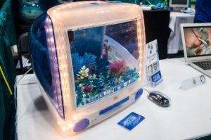 iMacAquariums designed and built by Jake Harms were among the creative aquariums for sale at Aquatic Experience – Chicago 2015. Image by Dan Woudenberg/LuCorp Marketing for the World Pet Associatio