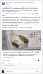 OATA compliments on Mike Tuccinardi's recent coverage of the Columbian aquarium trade.