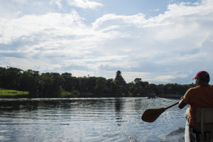 Approaching the lodge from across the blackwater Lago Añangu