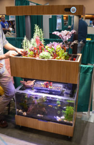 Aquaponics had a stylish presence at the Aquatic Experience, this unit being offered by Grove.