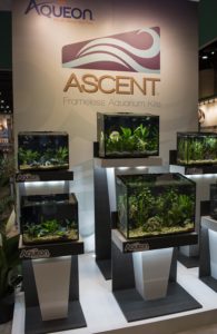 Aquarium product manufactuer Aqueon introduced the new 'Ascent' line of sloped-front glass aquariums at the show