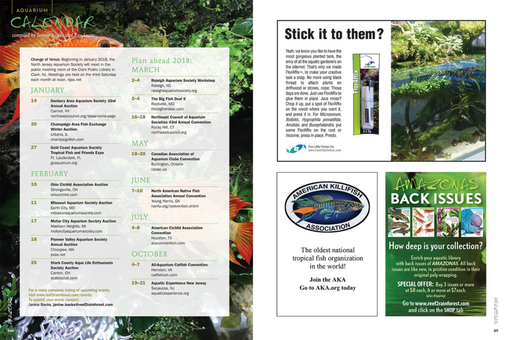 These events are not to be missed! Discover what’s happening in the aquarium world through our print and online Aquarium Calendars. Have an event coming up? Send Janine Banks an email so we can let your fellow AMAZONAS readers know about it.