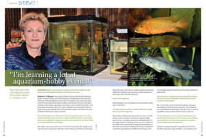 “I’m learning a lot at aquarium-hobby events!” Hans-Georg Evers talks with tropical freshwater fish researcher Melanie L. J. Stiassny, Ph.D.