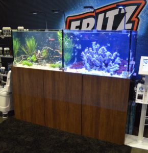 The Fritz Aquatics display showcased a twin freshwater and saltwater setup.