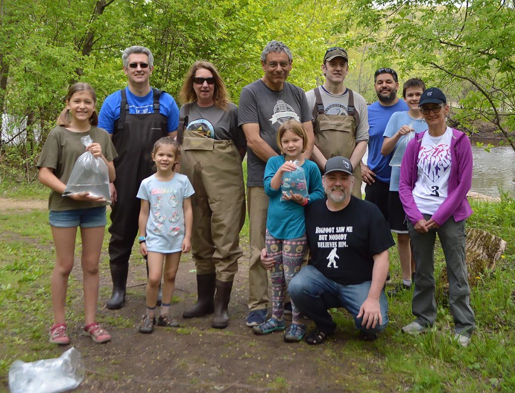 Some of the aquarists who participated in the successful May 15th Darter Hunt. Darter hunt organizer Jenny Kruckenberg is center-left, with fellow NANFA member and organizer Konrad P. Schmidt center-right. Audrey Pedersen, and author Matt Pedersen, foreground center-right.